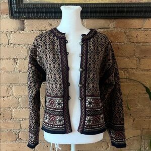 Dale of Norway Navy and Brown Patterned Cardigan